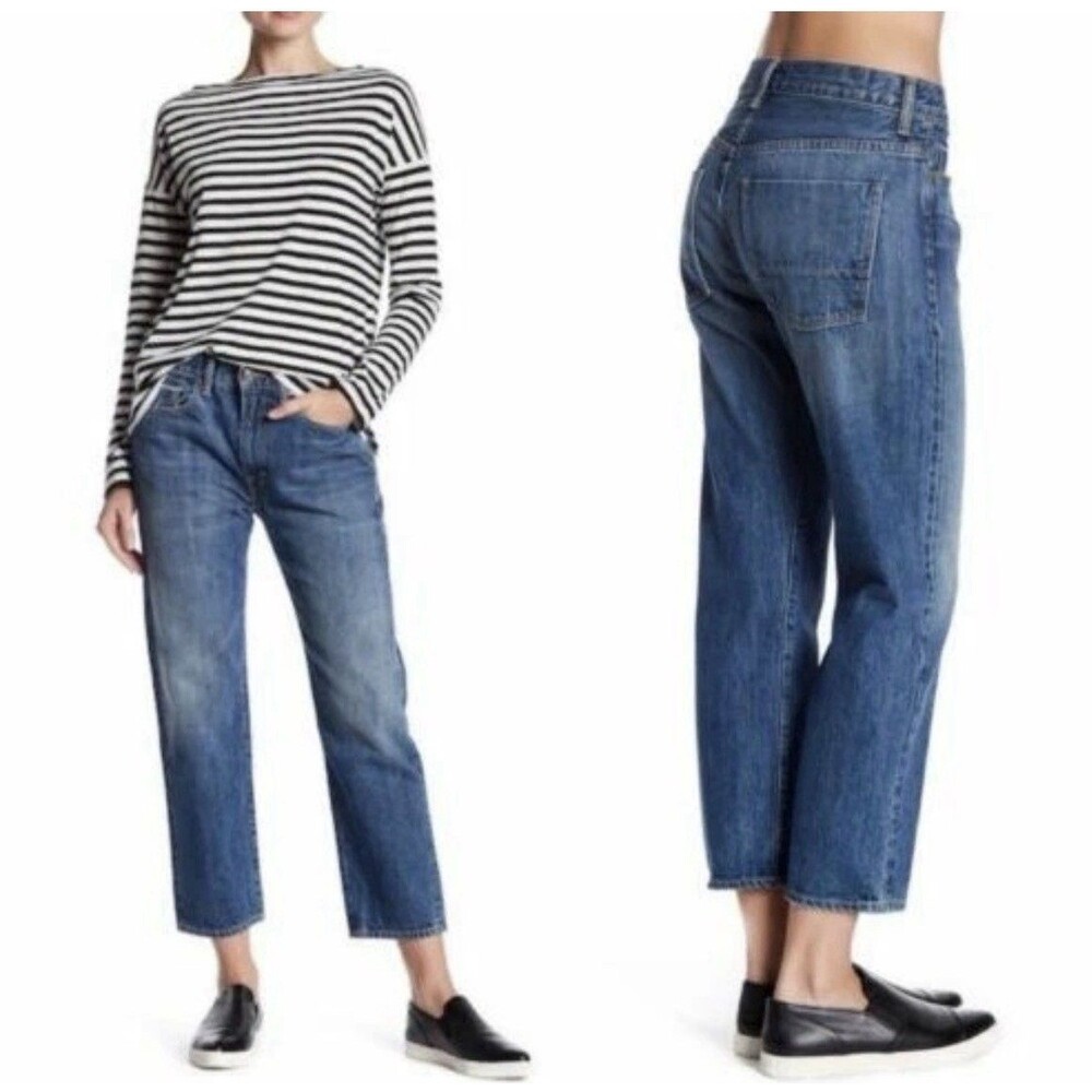 VINCE Union Slouch Medium Mid Wash Relaxed Cropped Jeans SELVEDGE 30 Americana